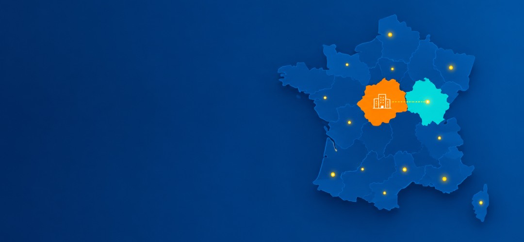 Carte de France illustrant un franchisé qui ouvre un deuxième territoire pour devenir multi-franchisé en B2B